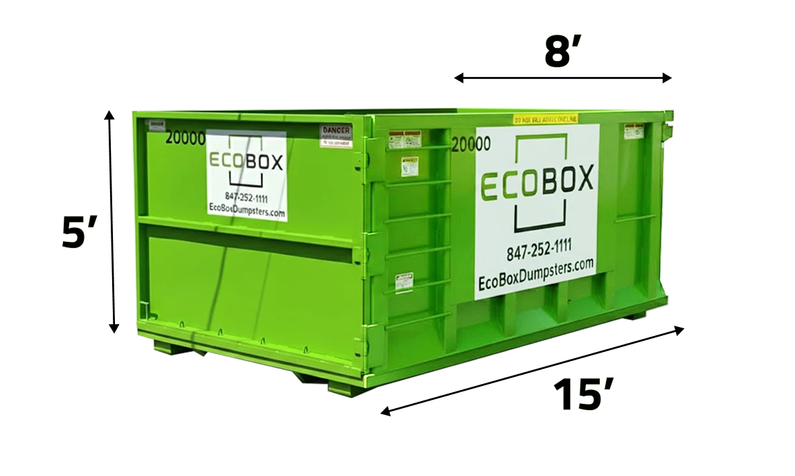 15 Yard Dumpster dimensions and capacity illustration