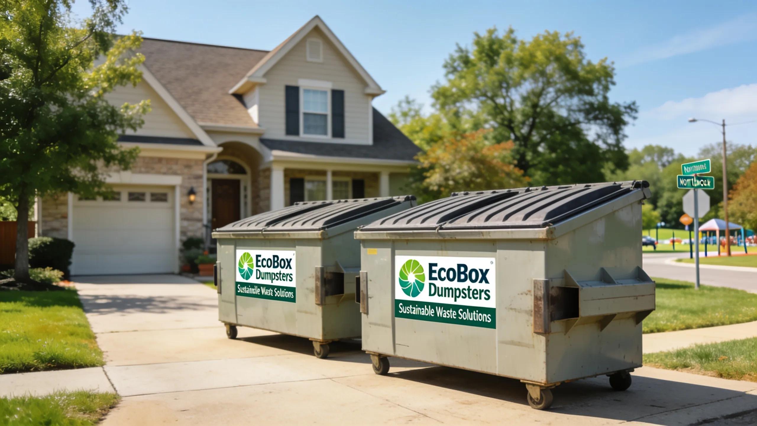 EcoBox Dumpsters in driveway providing residential waste management solutions for home projects.