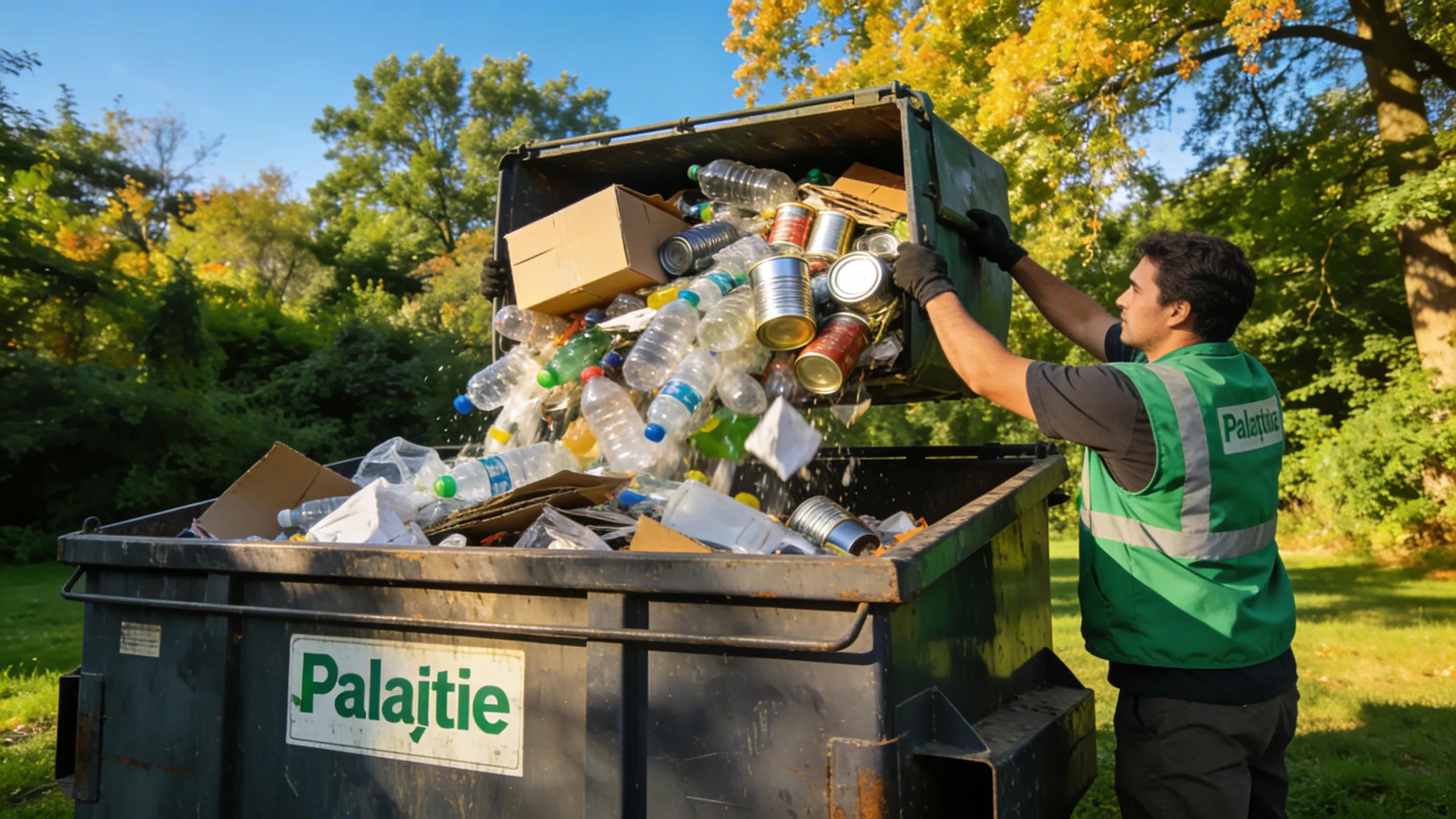 Eco-friendly dumpster being loaded with recyclables in Palatine, emphasizing sustainable waste management