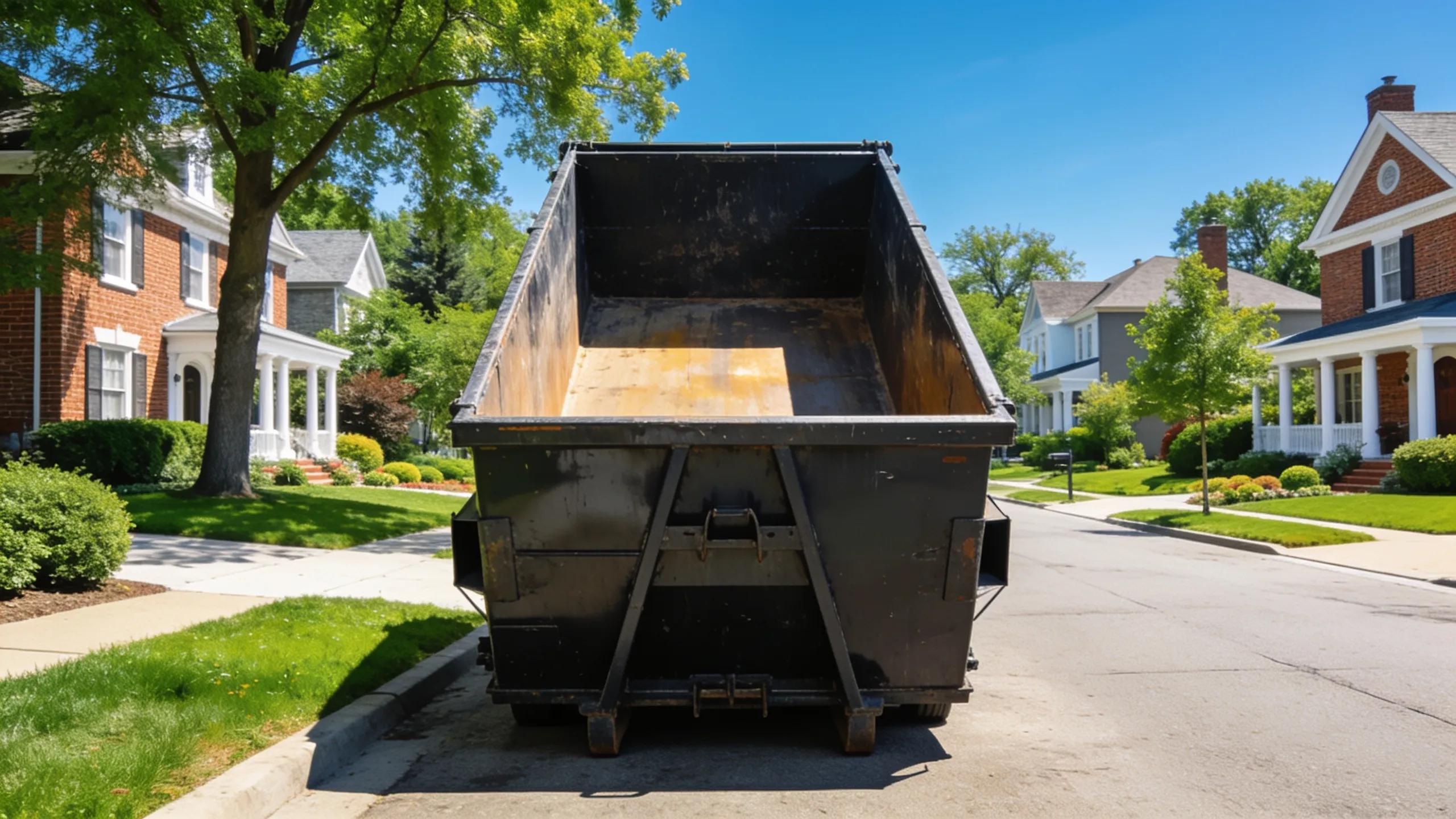 Driveway-safe dumpster rental in a residential neighborhood for EcoBox Dumpsters