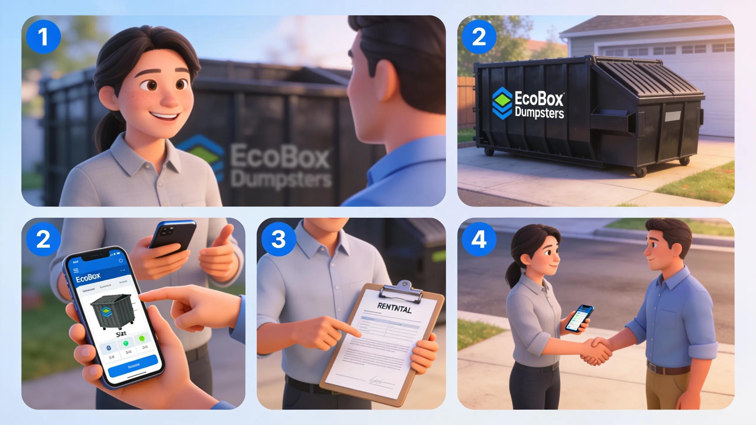 Customer engaging in the dumpster rental process alongside EcoBox support
