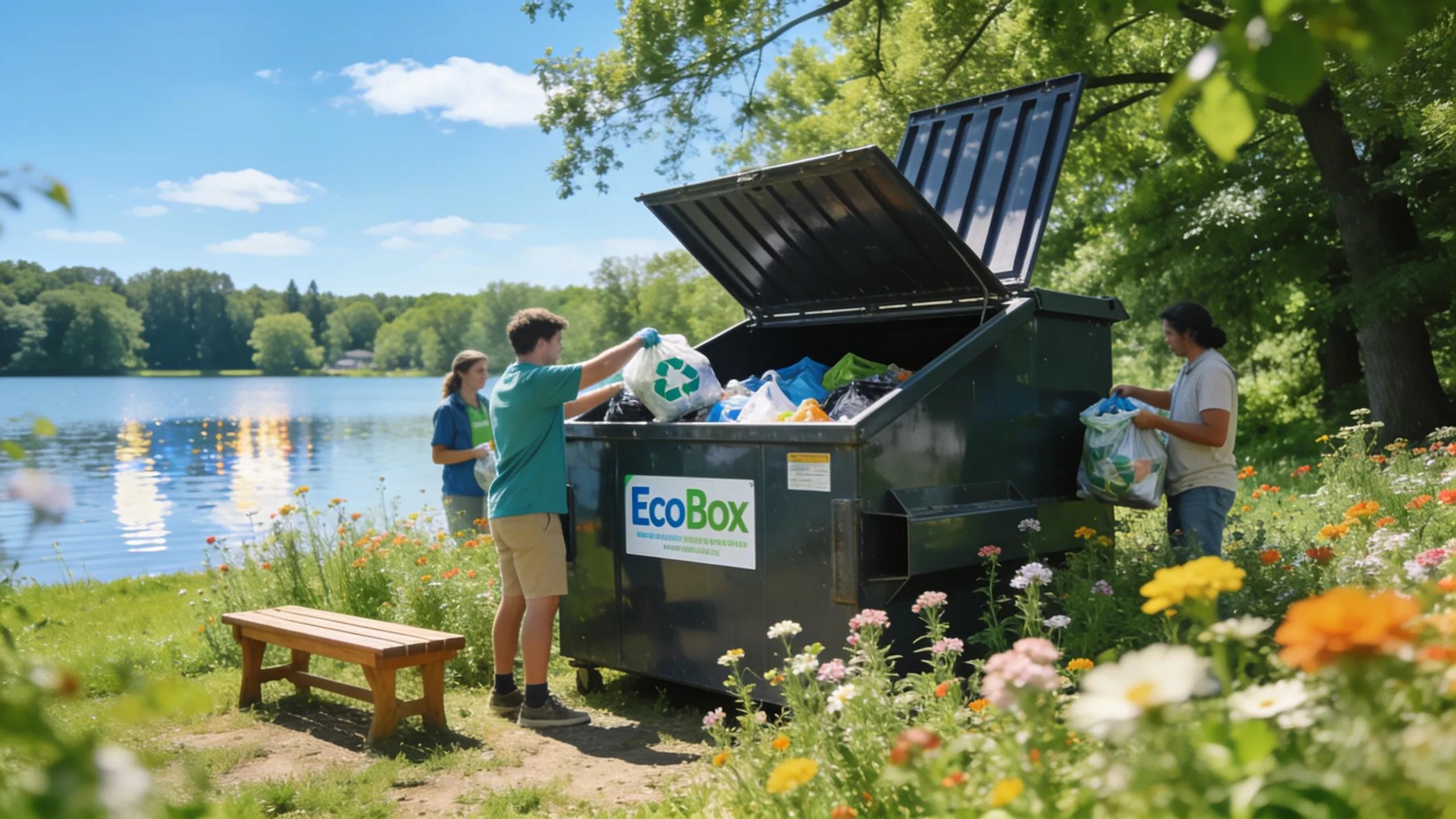 EcoBox dumpster at Cedar Lake representing eco-friendly waste management solutions in Lake Villa