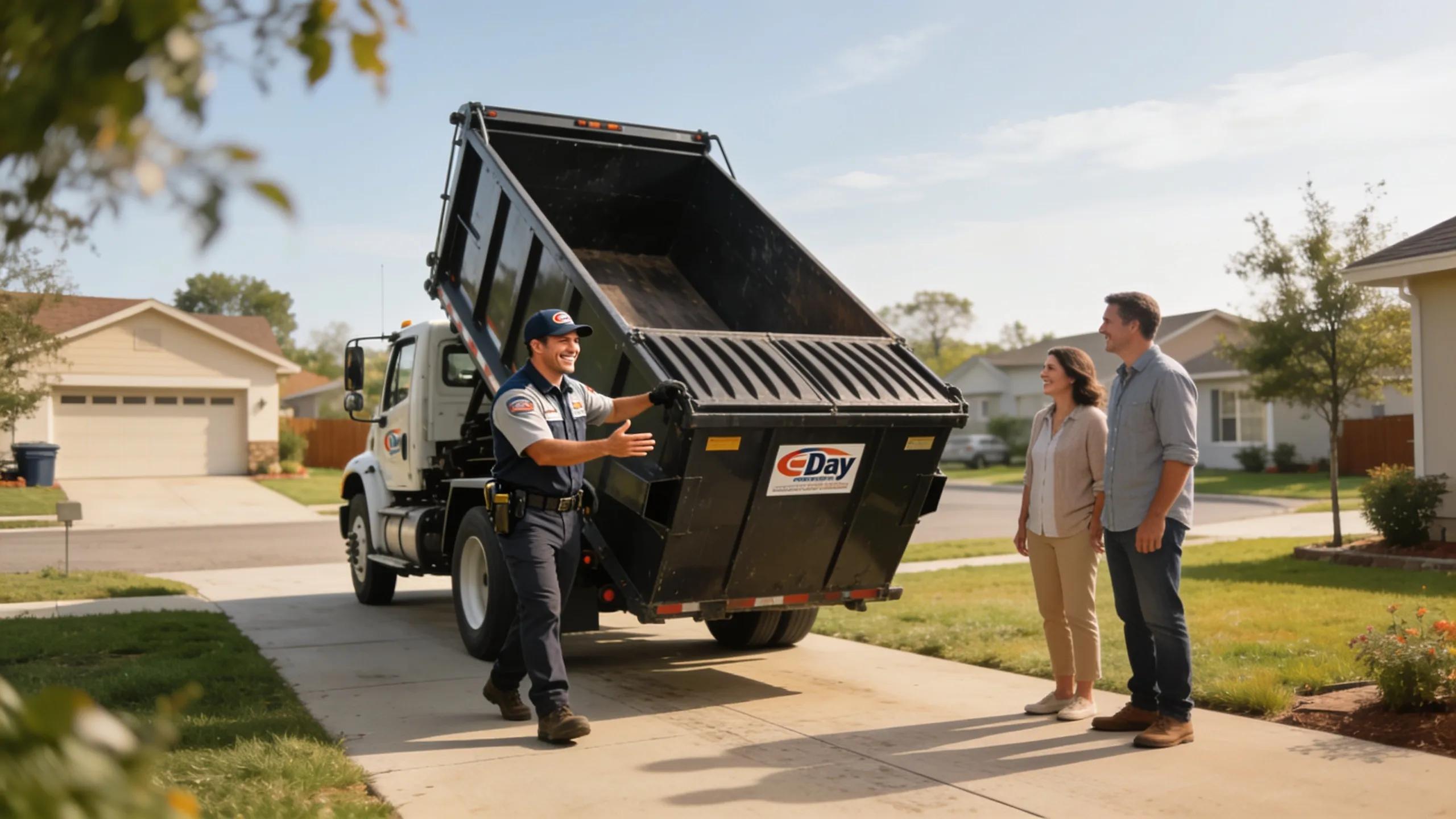 EcoBox Dumpsters delivery and setup with driveway protection for convenient waste disposal.
