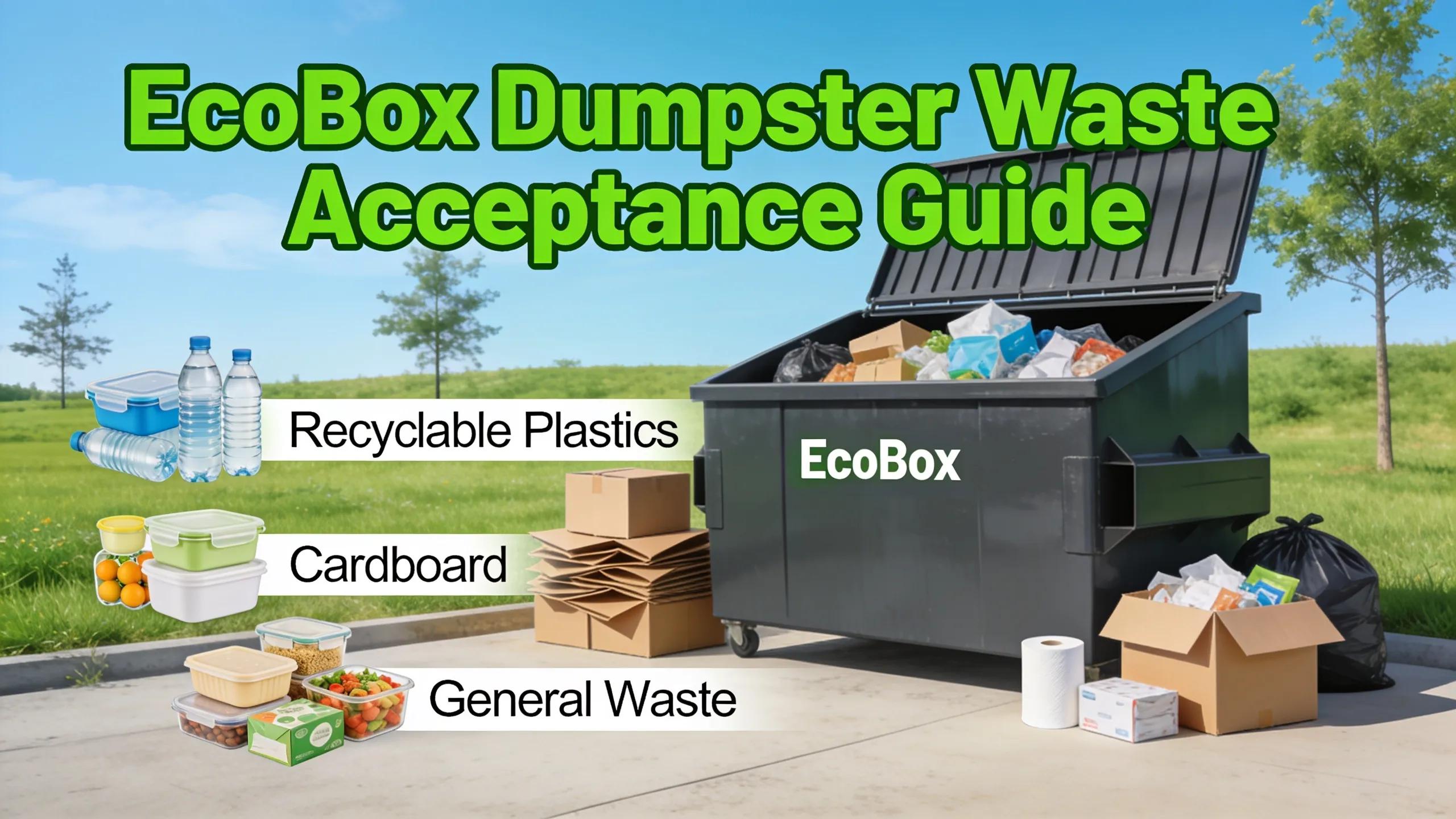 Varied waste materials suitable for EcoBox dumpsters including recyclables and general waste