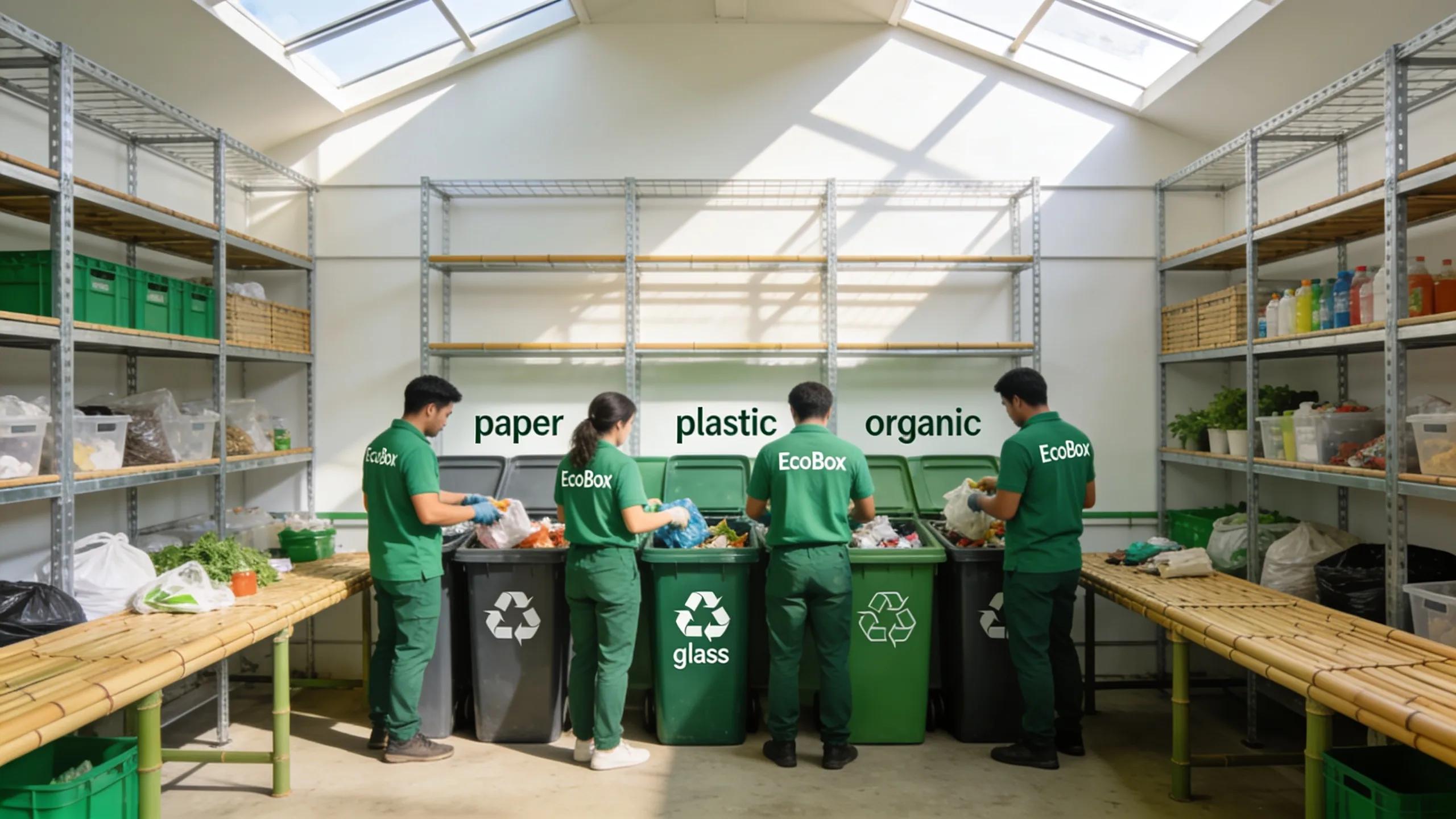 EcoBox employees engaged in recycling and eco-friendly waste management practices