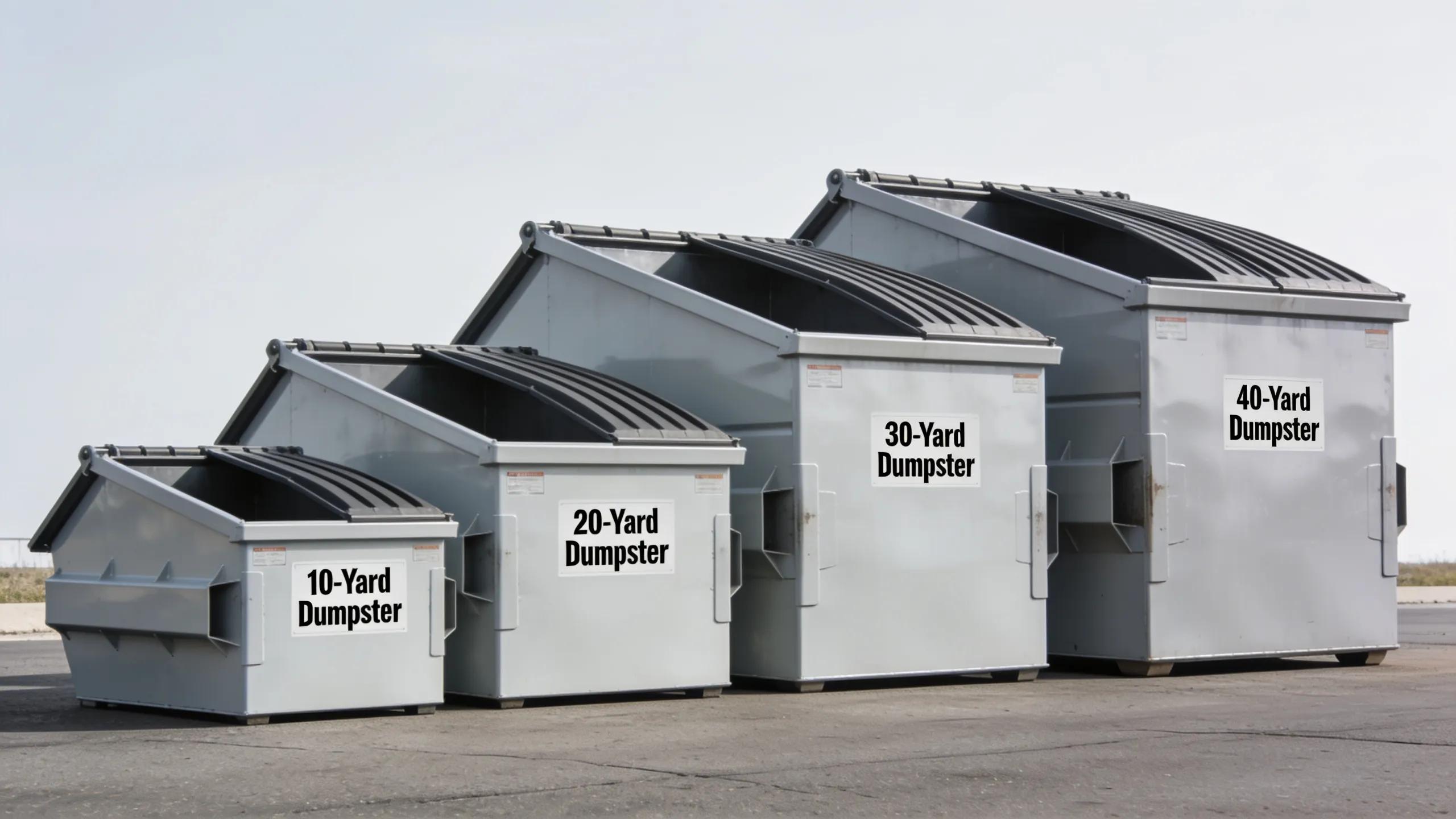 various sizes of roll-off dumpsters showcasing options for waste disposal