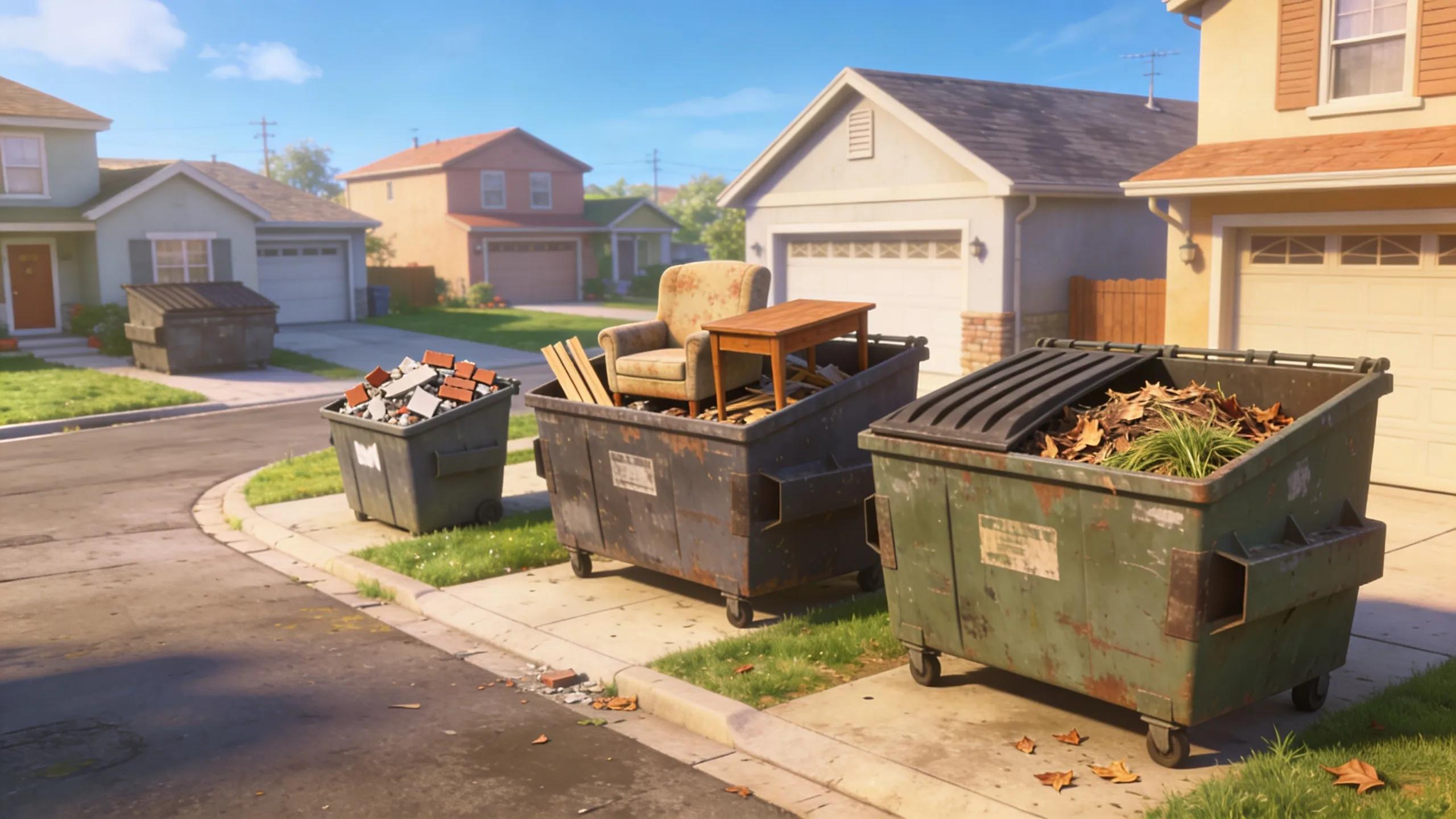 Residential area featuring various dumpster sizes for effective waste management