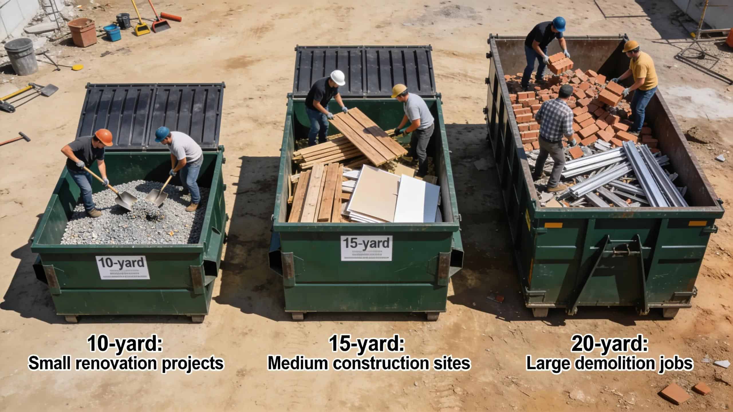 Various sizes of roll-off dumpsters displayed at a construction site in Third Lake, showcasing their practical applications