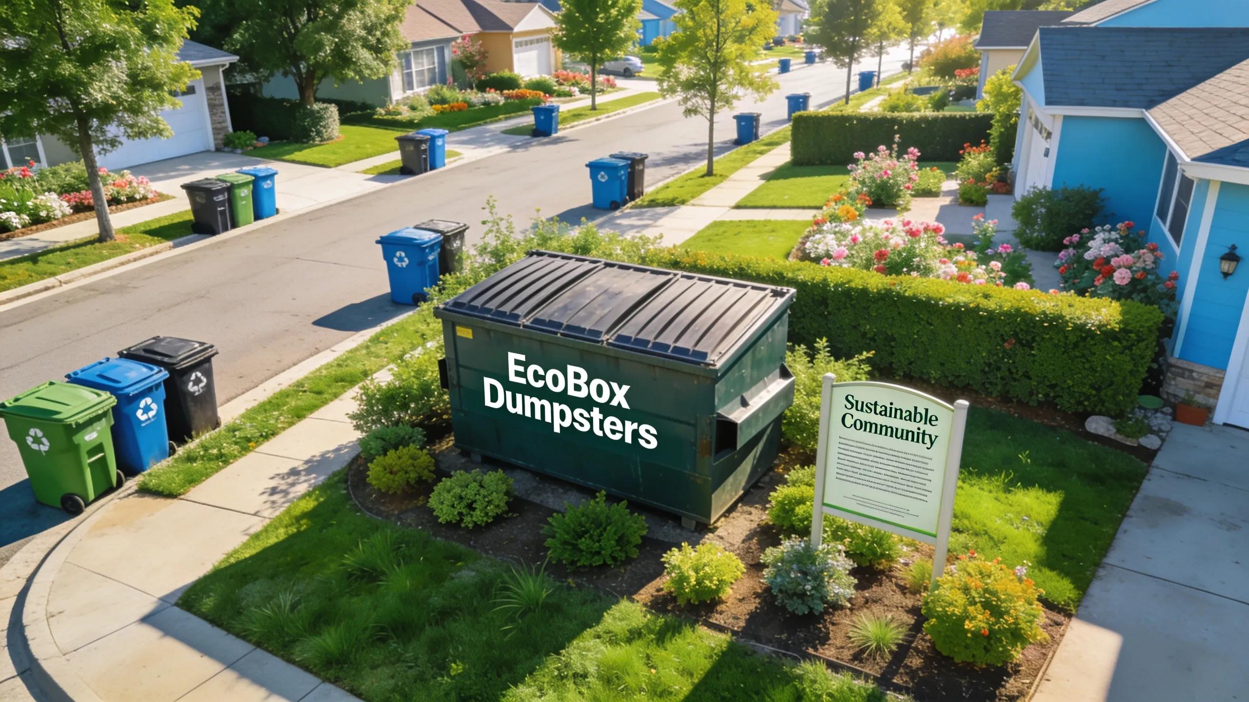 EcoBox Dumpsters in a Round Lake residential neighborhood promoting sustainable community waste management.