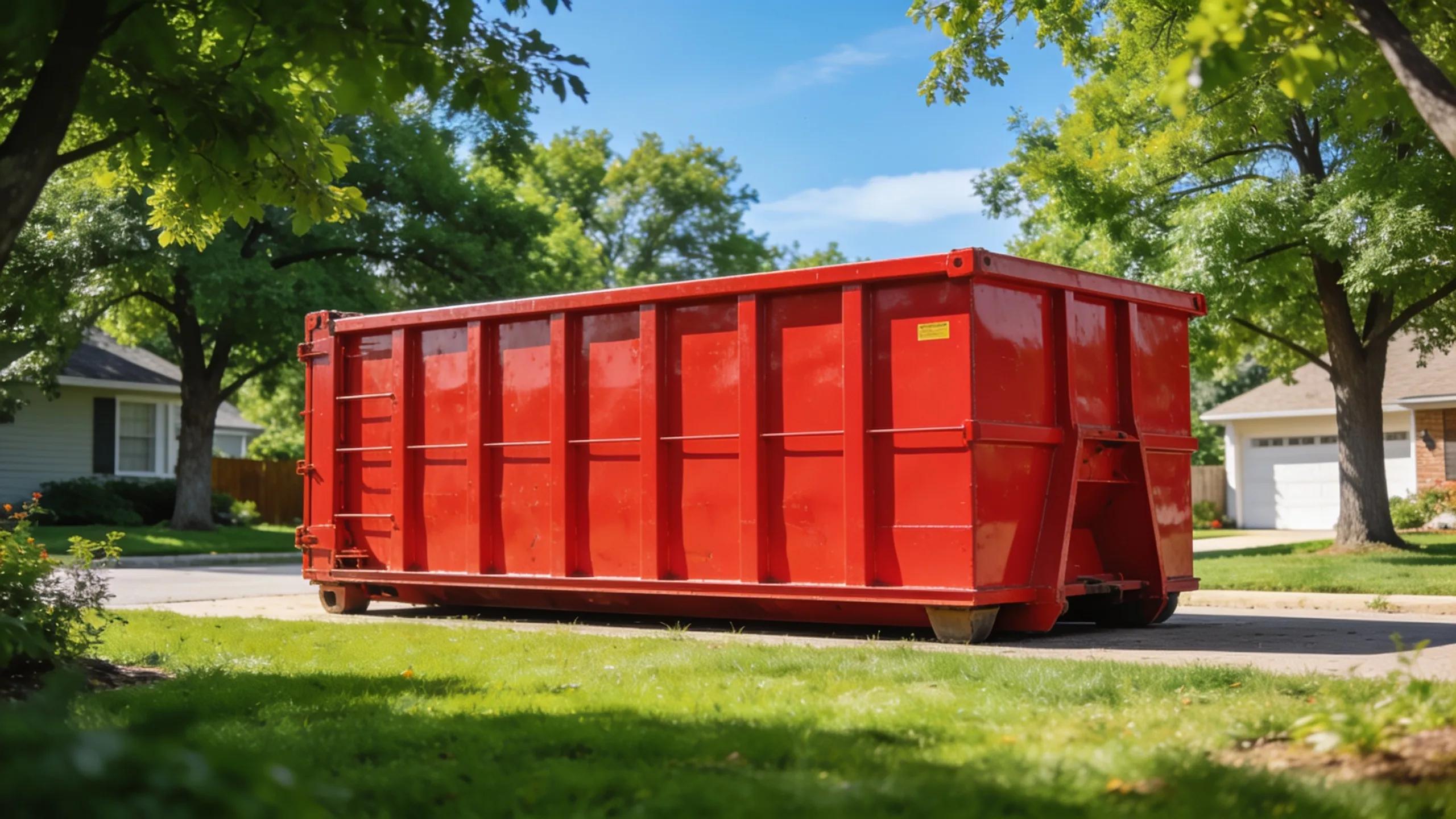 Colorful red dumpster in Barrington Hills, IL ready for waste management