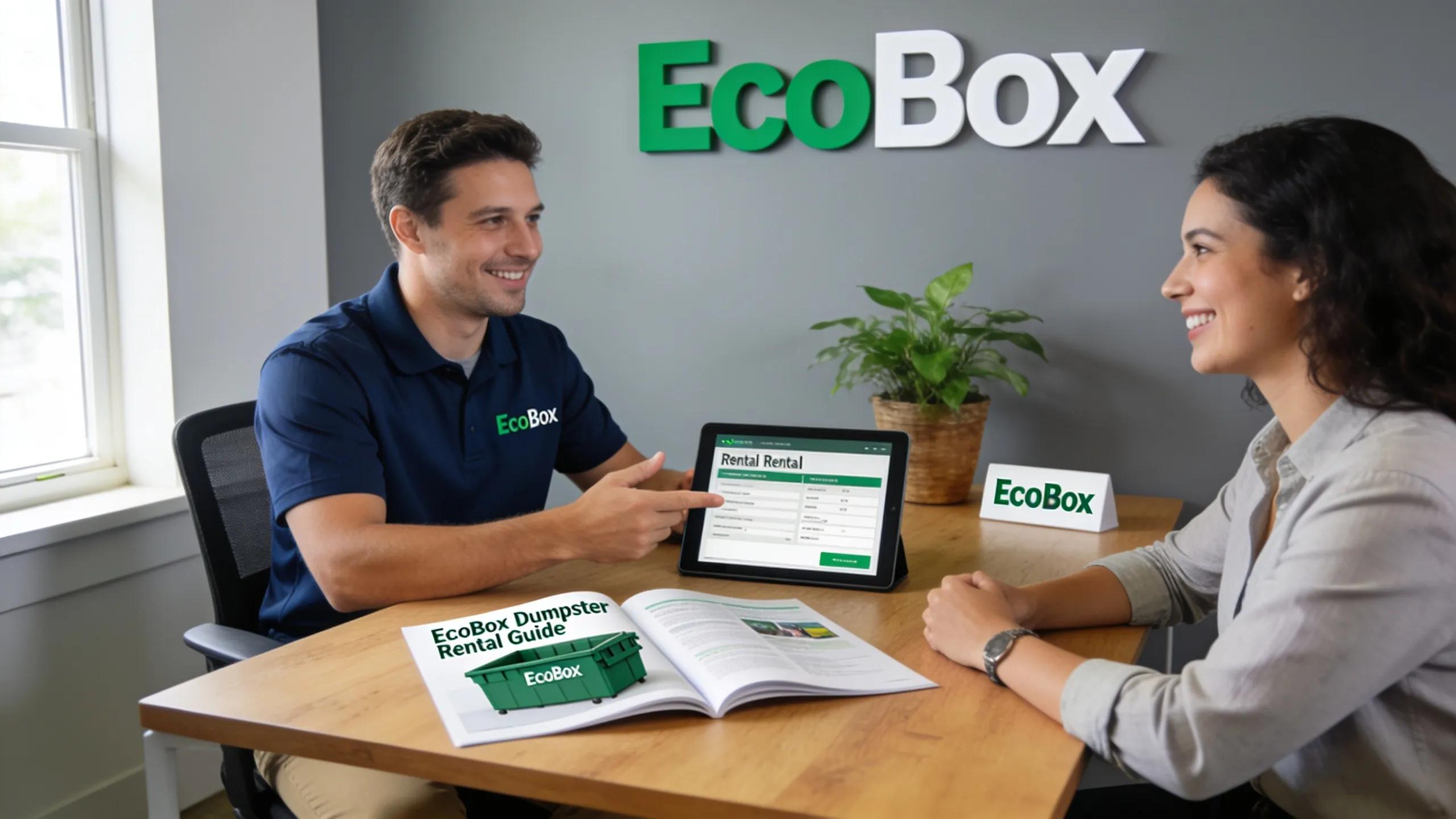 Customer engaging with EcoBox representative for dumpster rental booking process