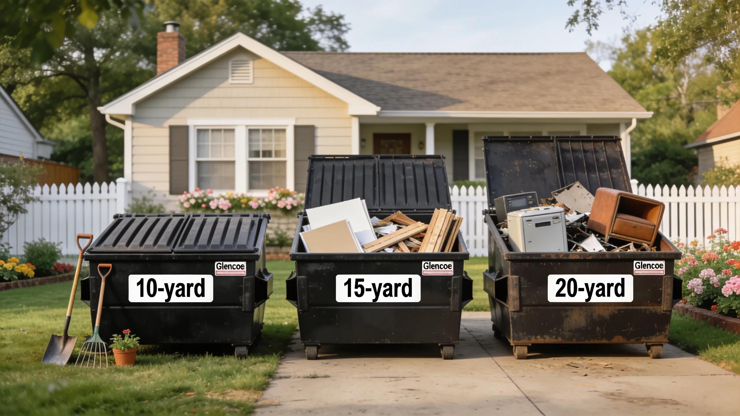EcoBox Dumpsters: 10, 15, and 20-yard dumpster sizes in a Glencoe, IL residential setting.