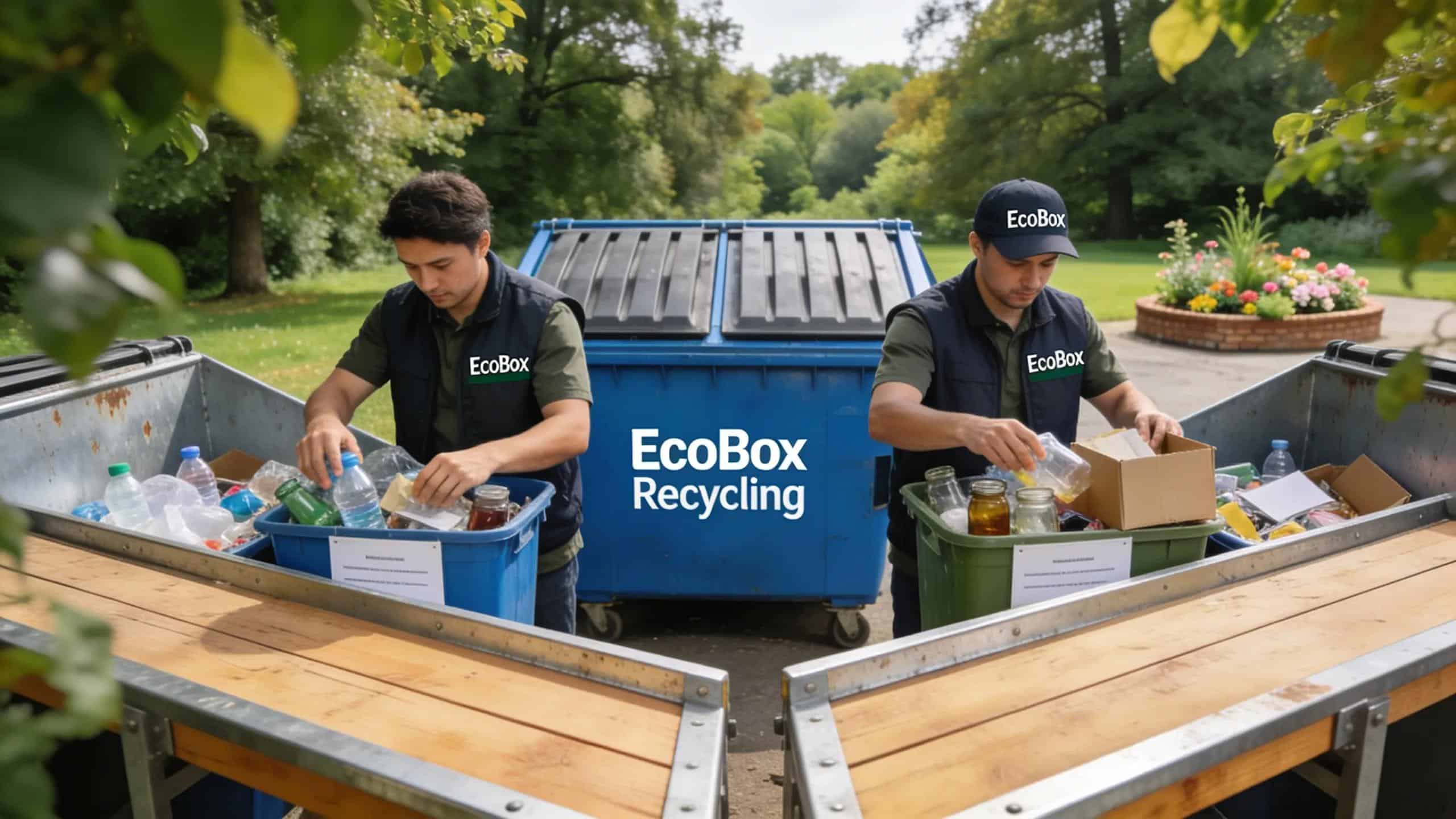 EcoBox employees practicing eco-friendly waste management emphasizing recycling