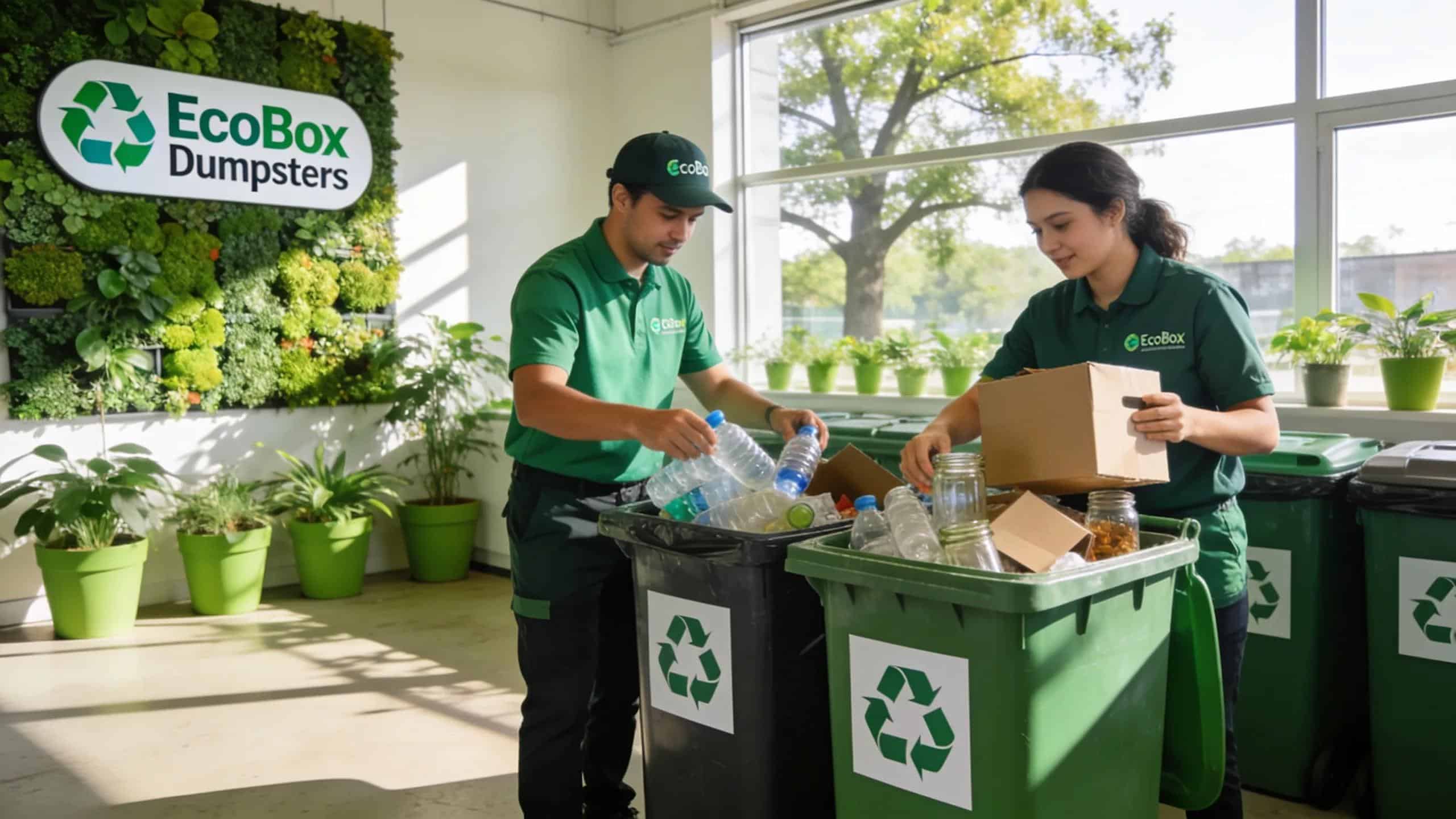 EcoBox staff sorting recyclables, indicating sustainable waste management practices in Third Lake