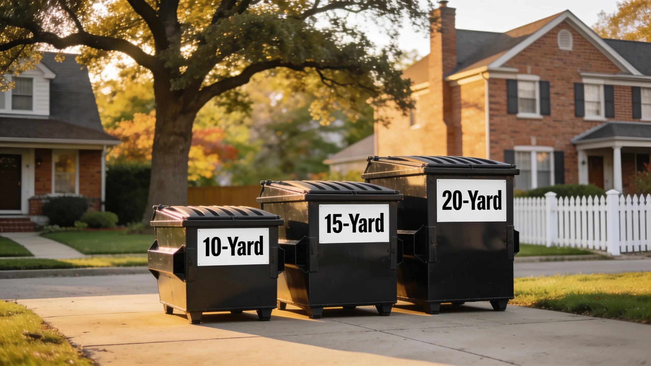 Comparison of dumpster sizes available for rental in Wilmette, IL, in a suburban setting
