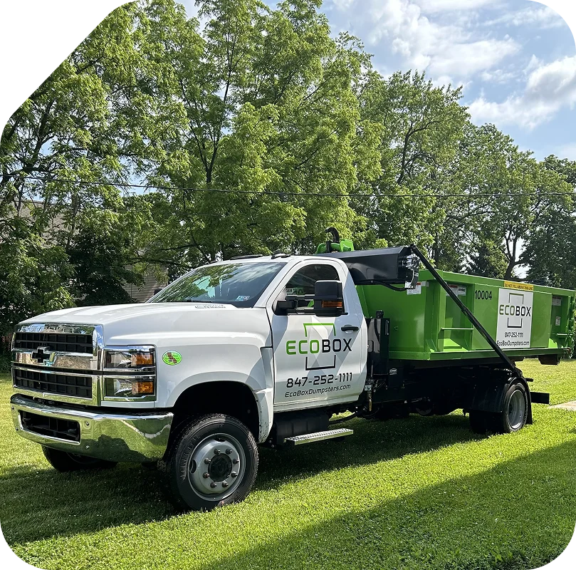 EcoBox Dumpster rental truck used for residential, construction and commercial cleanouts