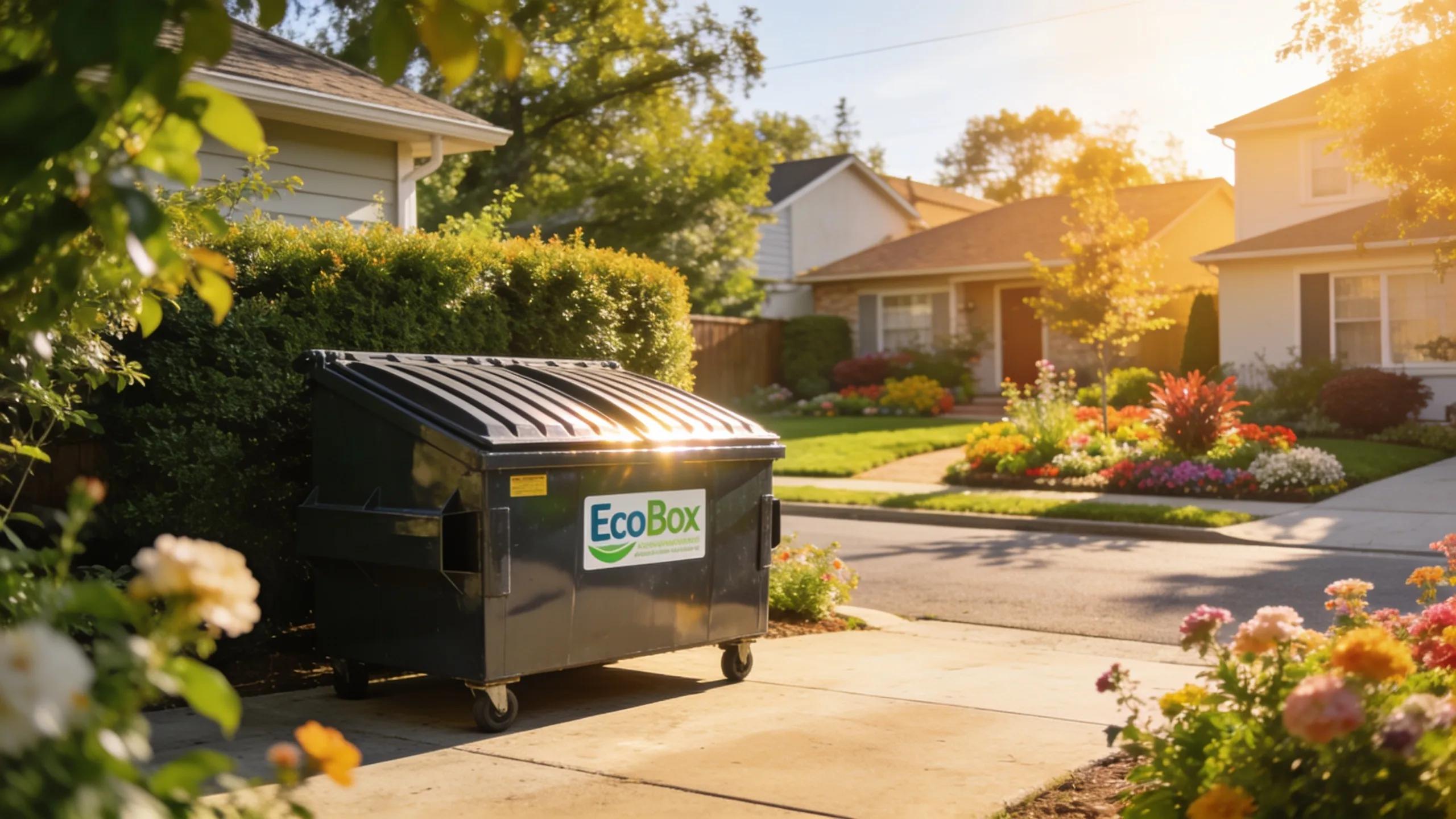 EcoBox dumpster in a residential driveway in Round Lake, IL, showcasing affordable waste management solutions