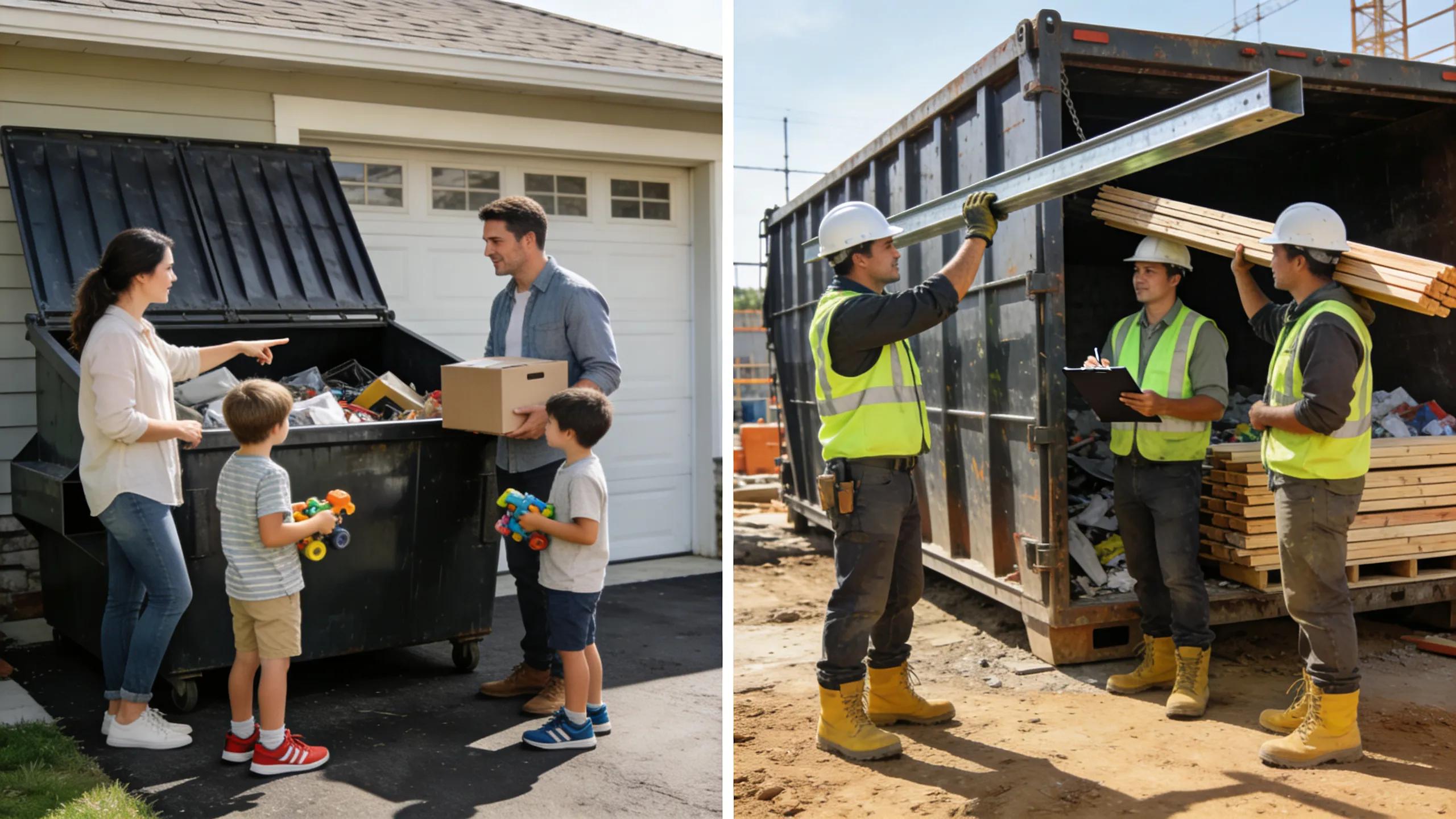 Comparison of residential and commercial dumpster sizes in use for waste disposal