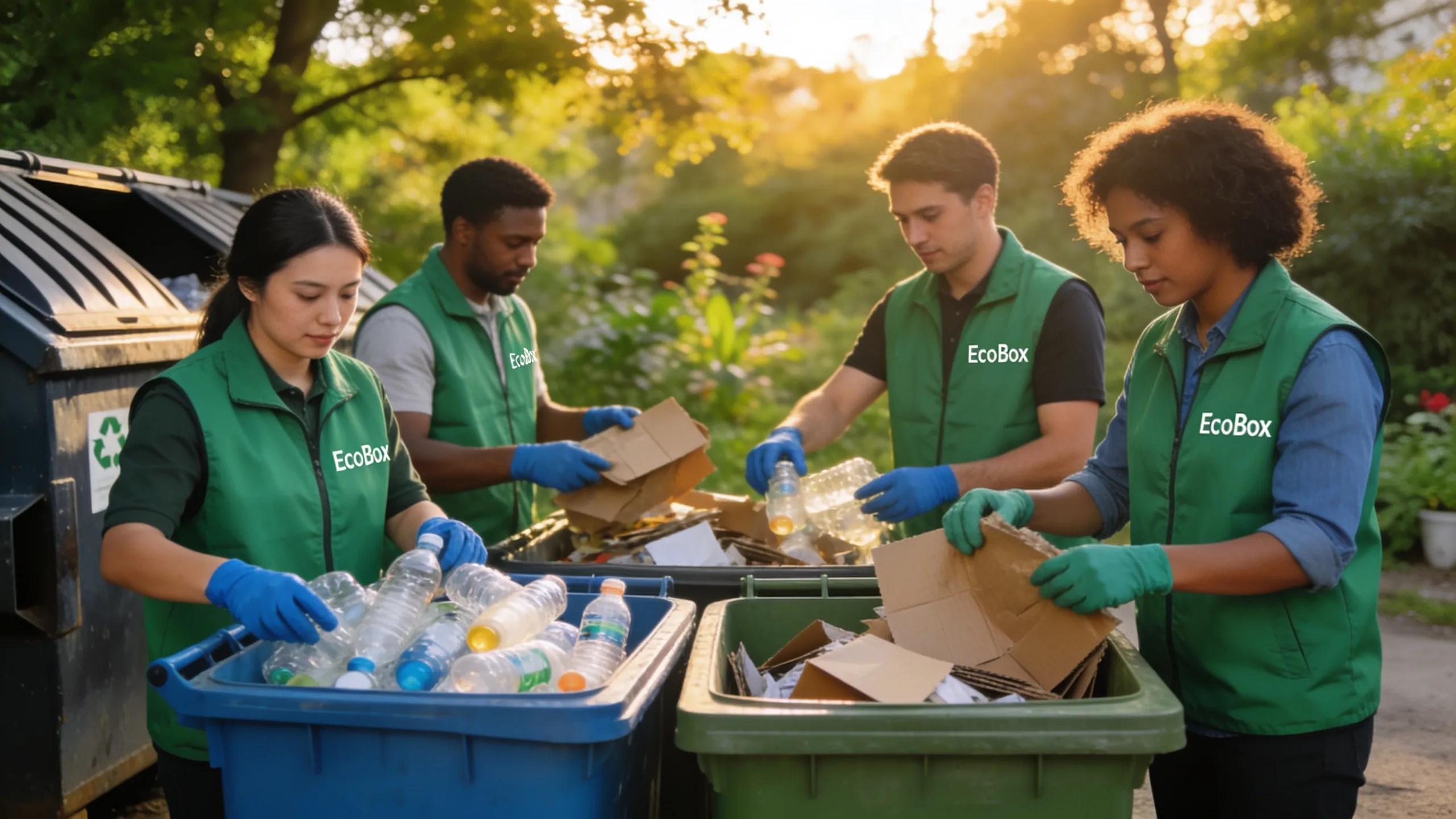 EcoBox team sorting recyclable materials and waste for responsible disposal in Arlington Heights.