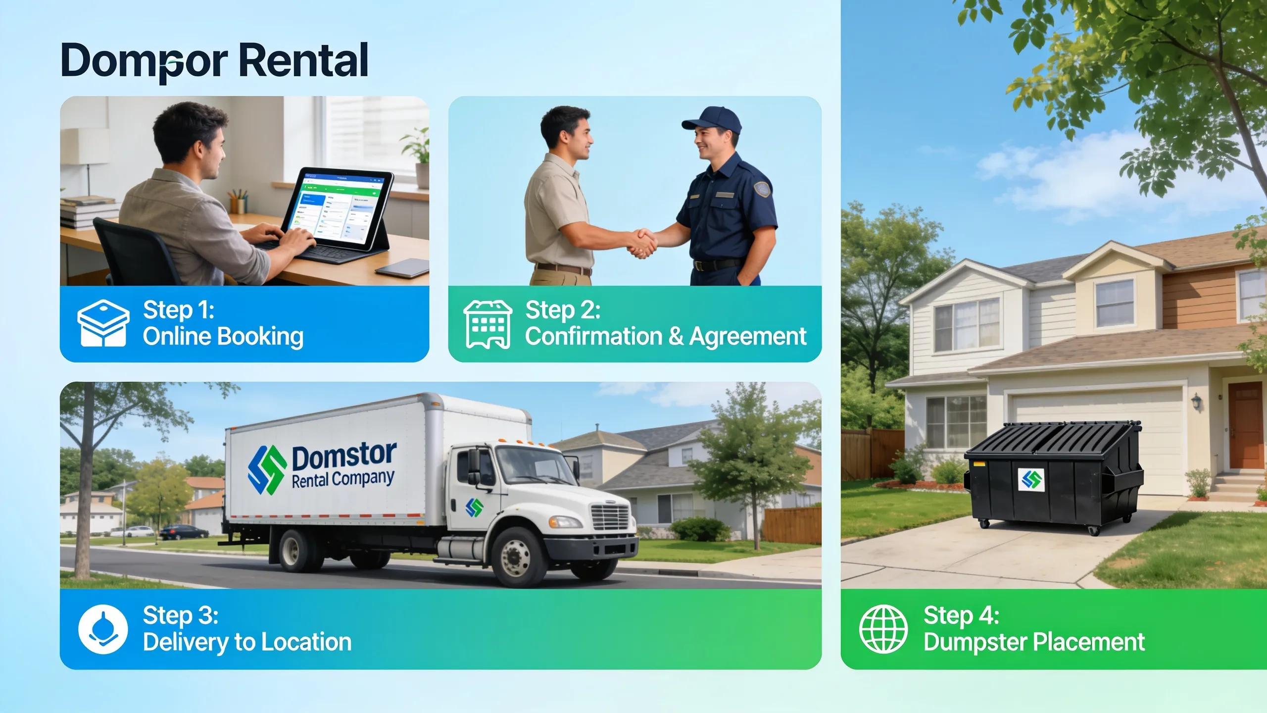 Customer interacting with rental service handling the dumpster rental process