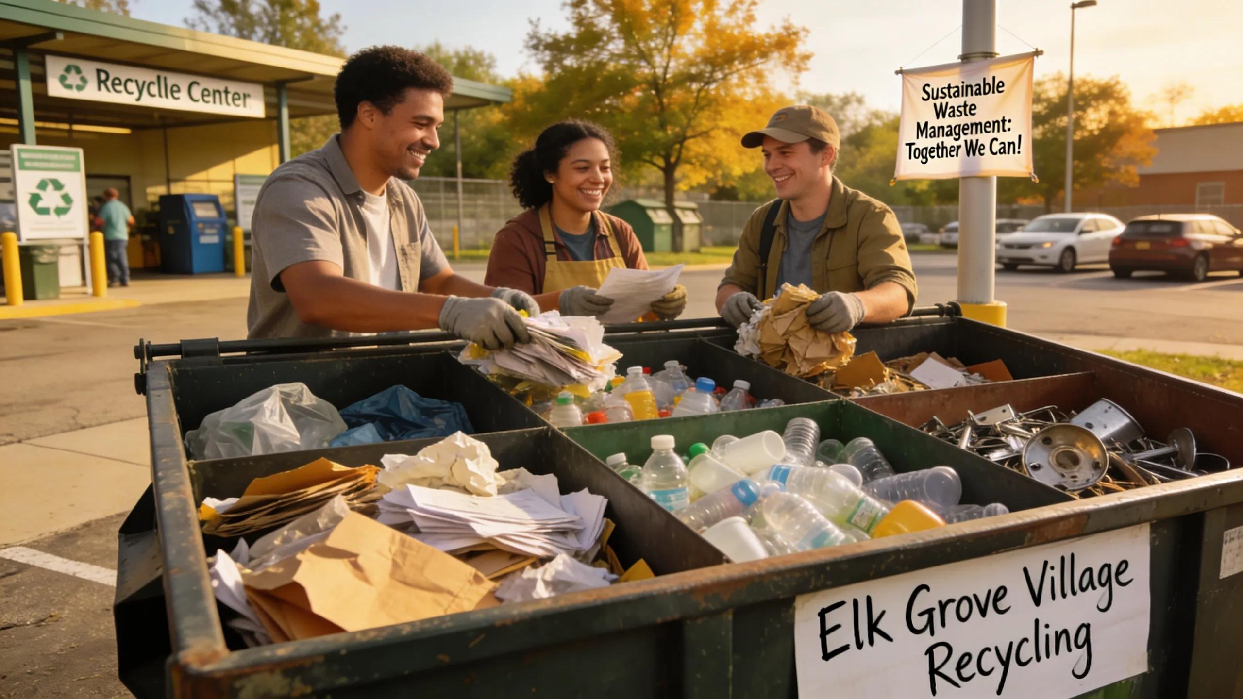 Eco-friendly recycling options depicted in Elk Grove Village, emphasizing community involvement in sustainable waste management