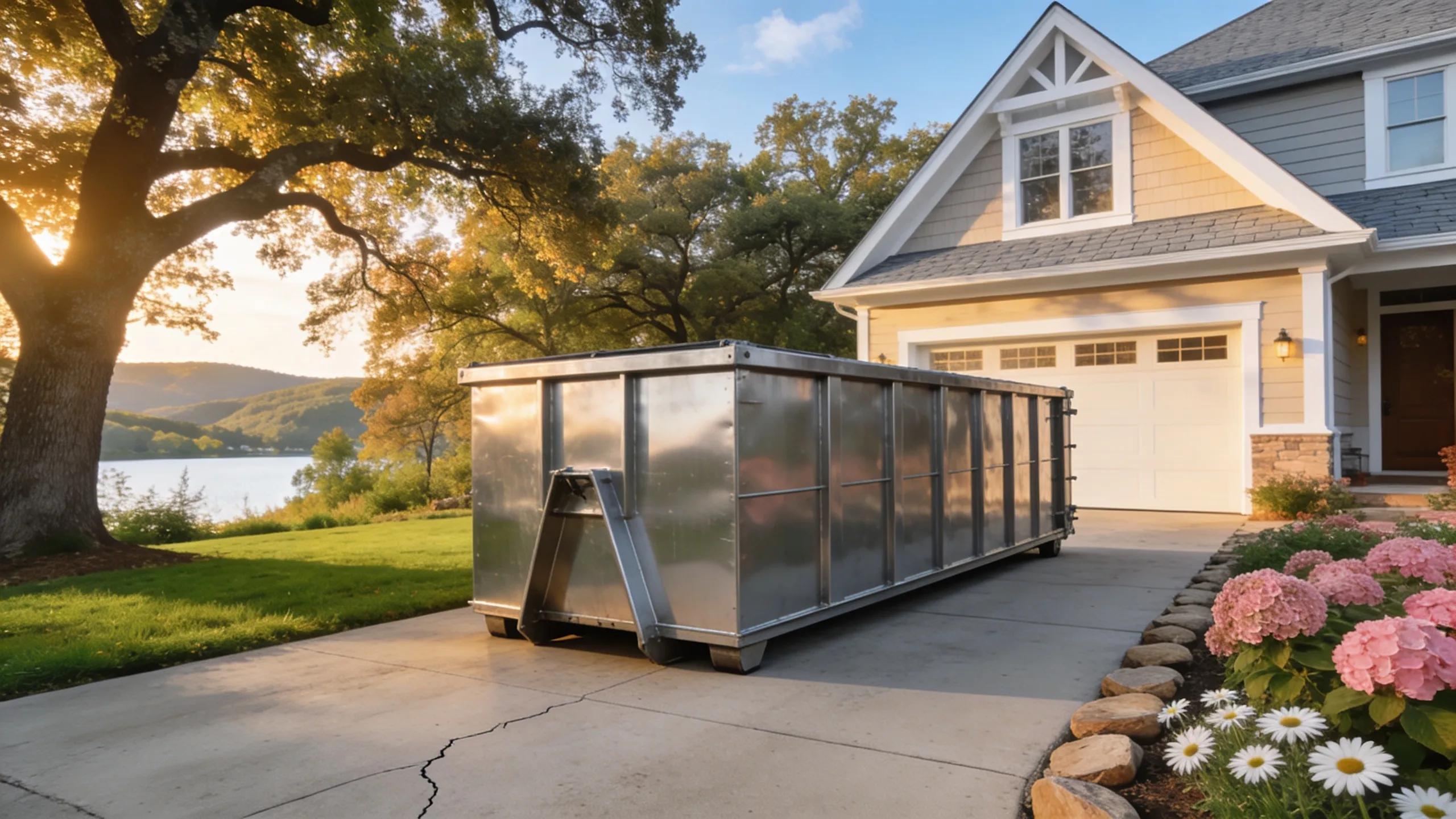 Modern dumpster rental placement at a residential property in Grayslake, IL, showcasing eco-friendly disposal aspects