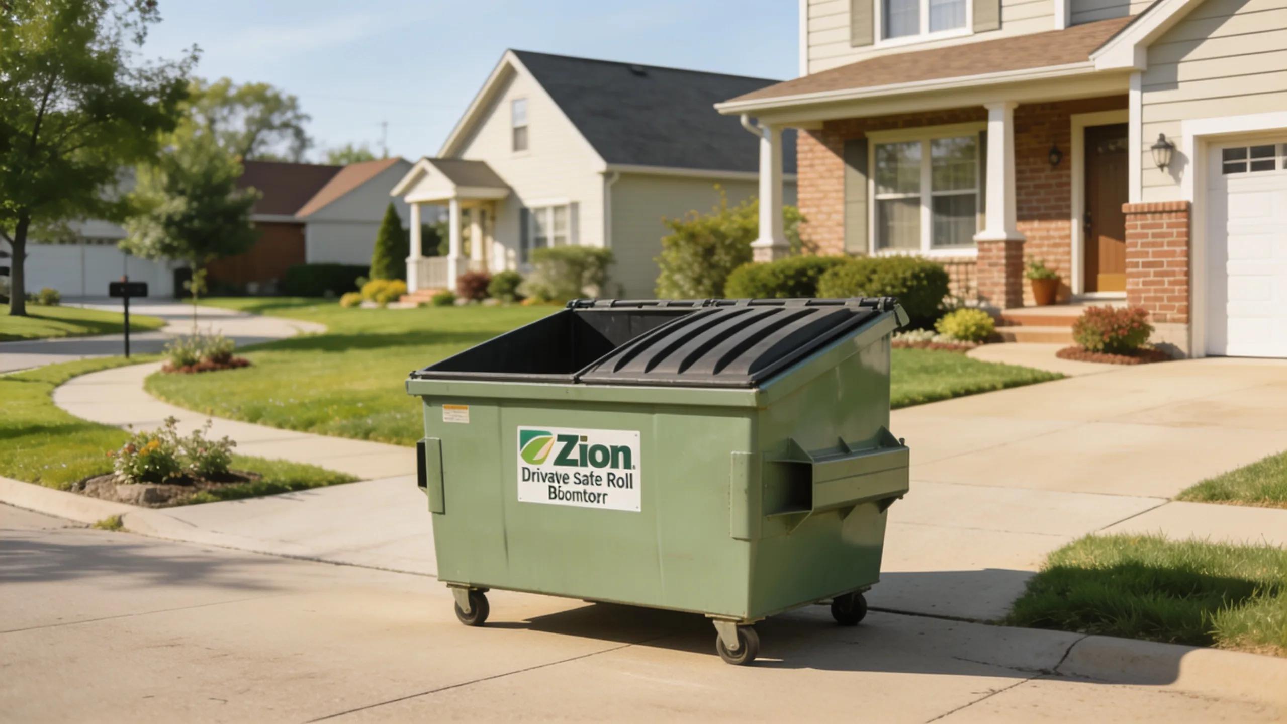 Driveway-safe roll-off dumpster rental service in a suburban Zion, IL neighborhood