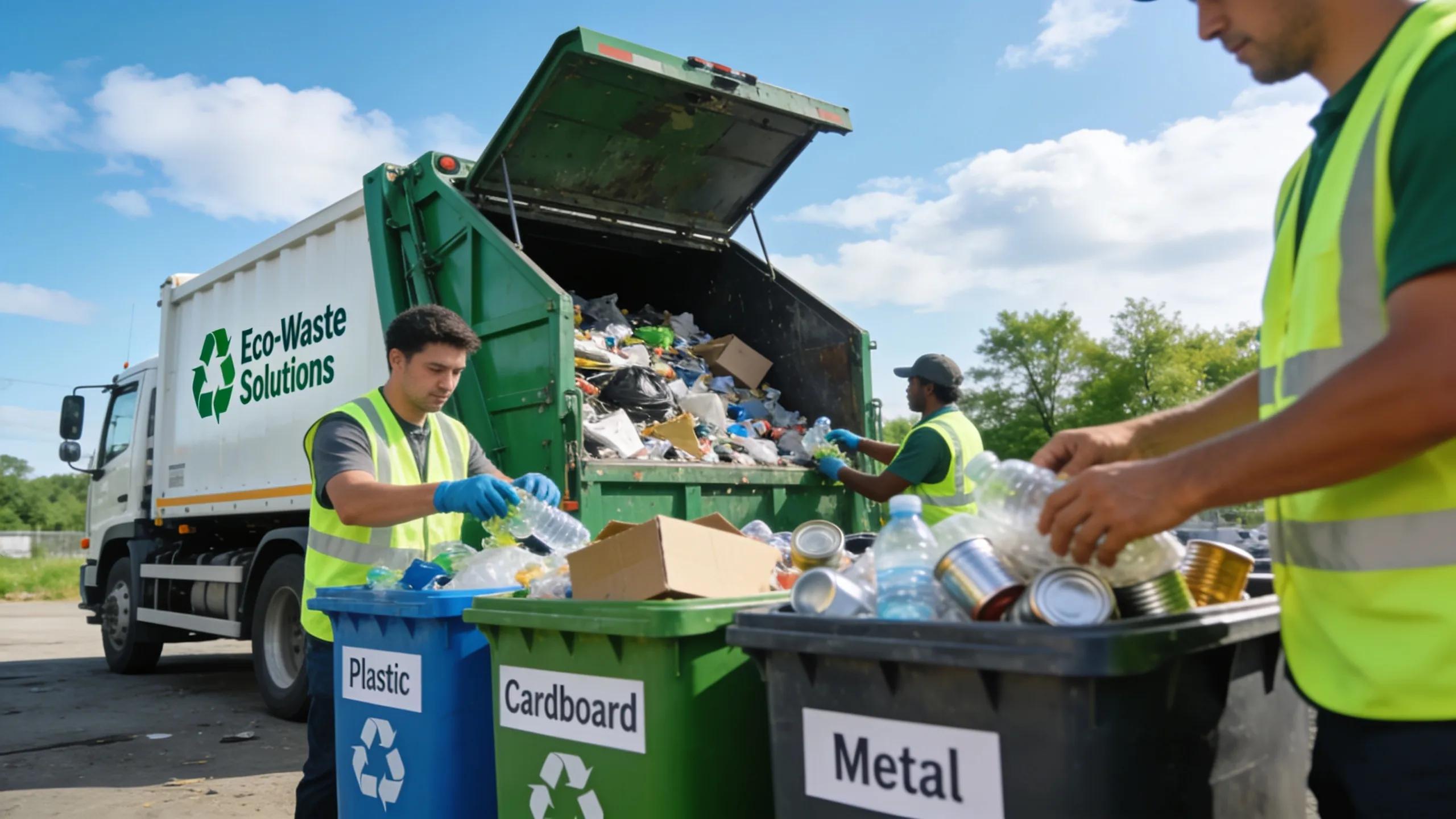 Team sorting recyclables emphasizing eco-friendly dumpster rental practices