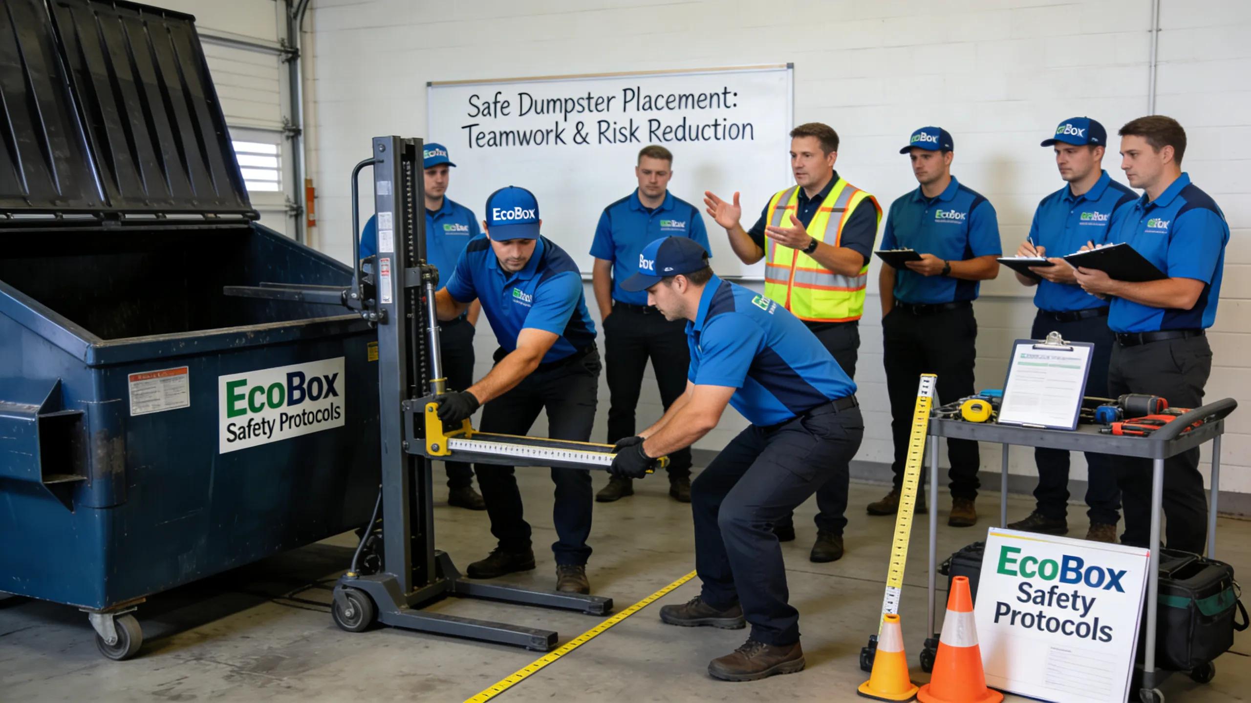 EcoBox drivers in training focusing on safety protocols and techniques for minimizing property damage during dumpster rentals
