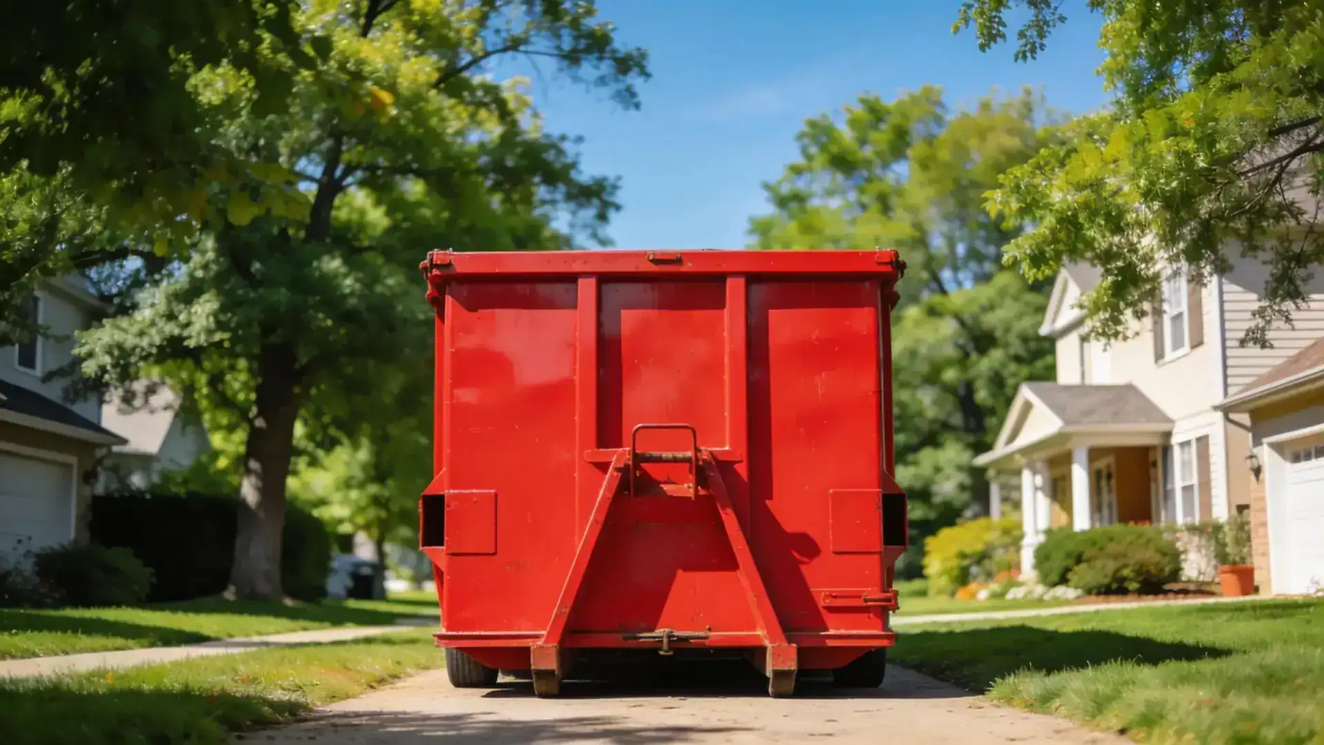 Colorful red dumpster in Barrington Hills, IL ready for waste management