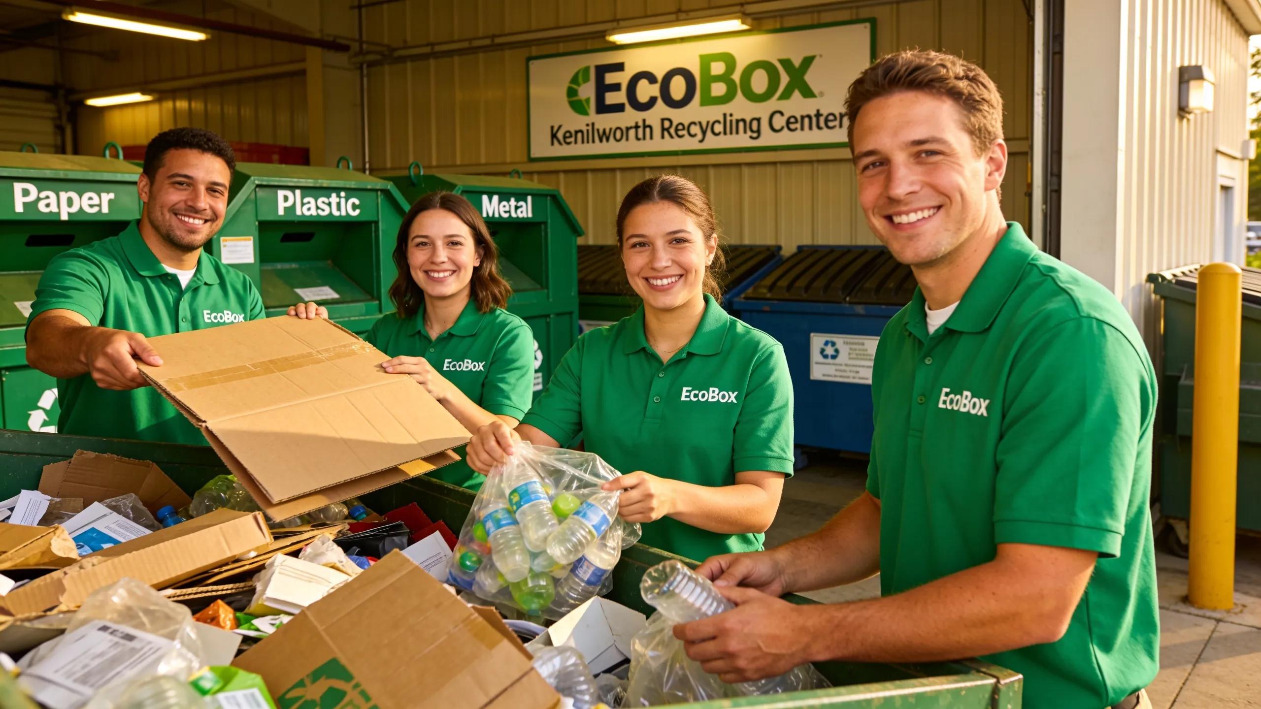 EcoBox representatives sorting recyclables, highlighting commitment to eco-friendly waste management in Kenilworth.