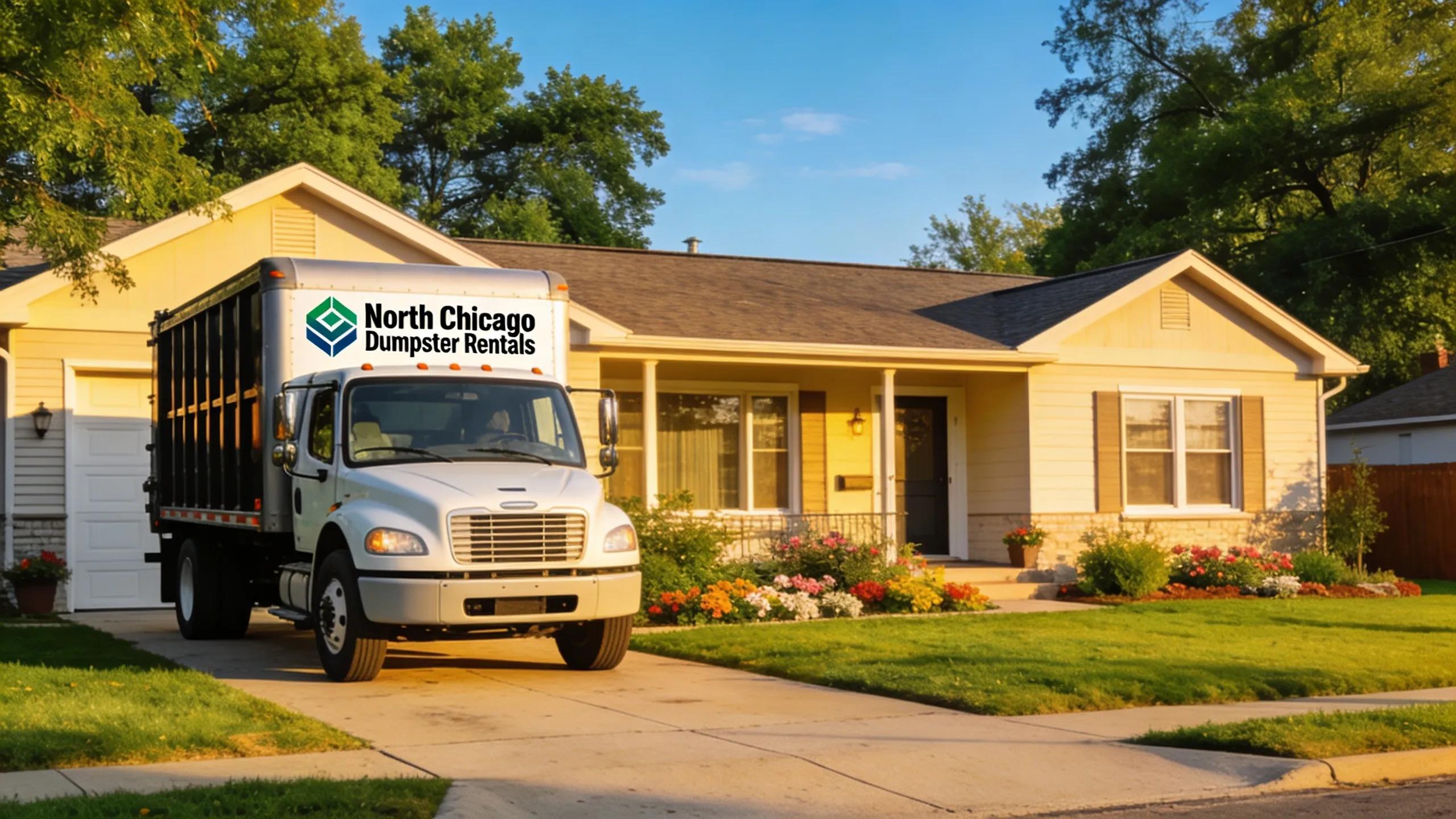Professional dumpster rental truck parked in North Chicago, emphasizing reliable waste management