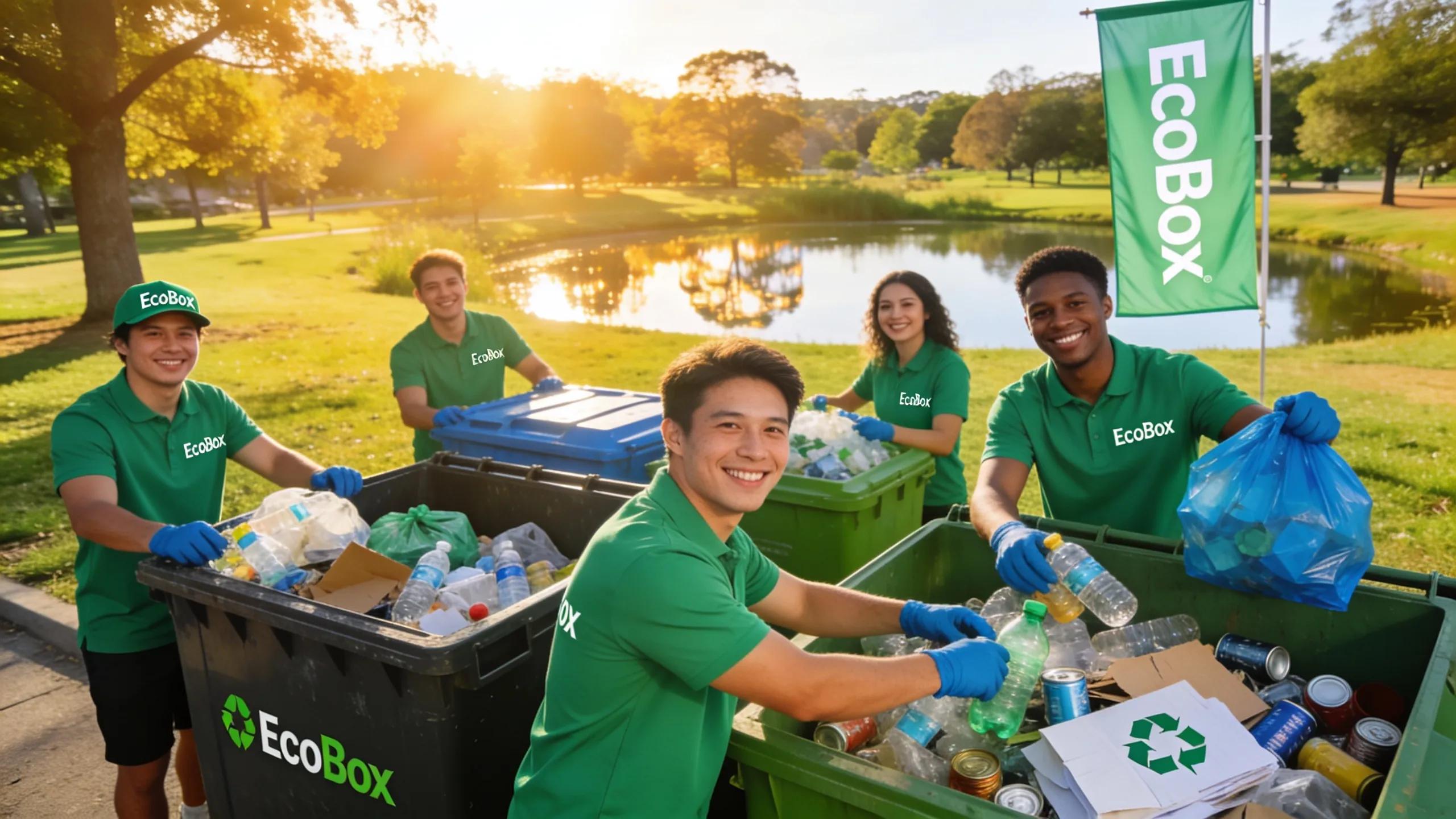 EcoBox team sorting recyclable materials near Barrington, IL, promoting eco-friendly dumpster rental services.
