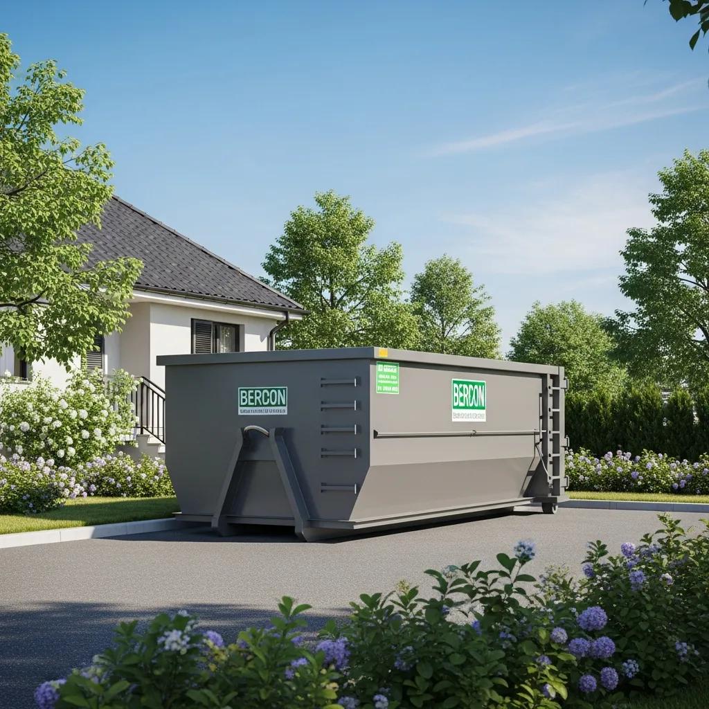 Modern dumpster in a residential area, symbolizing eco-friendly waste management