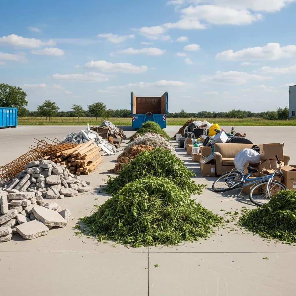 Variety of materials allowed in roll off dumpsters, including construction debris and yard waste