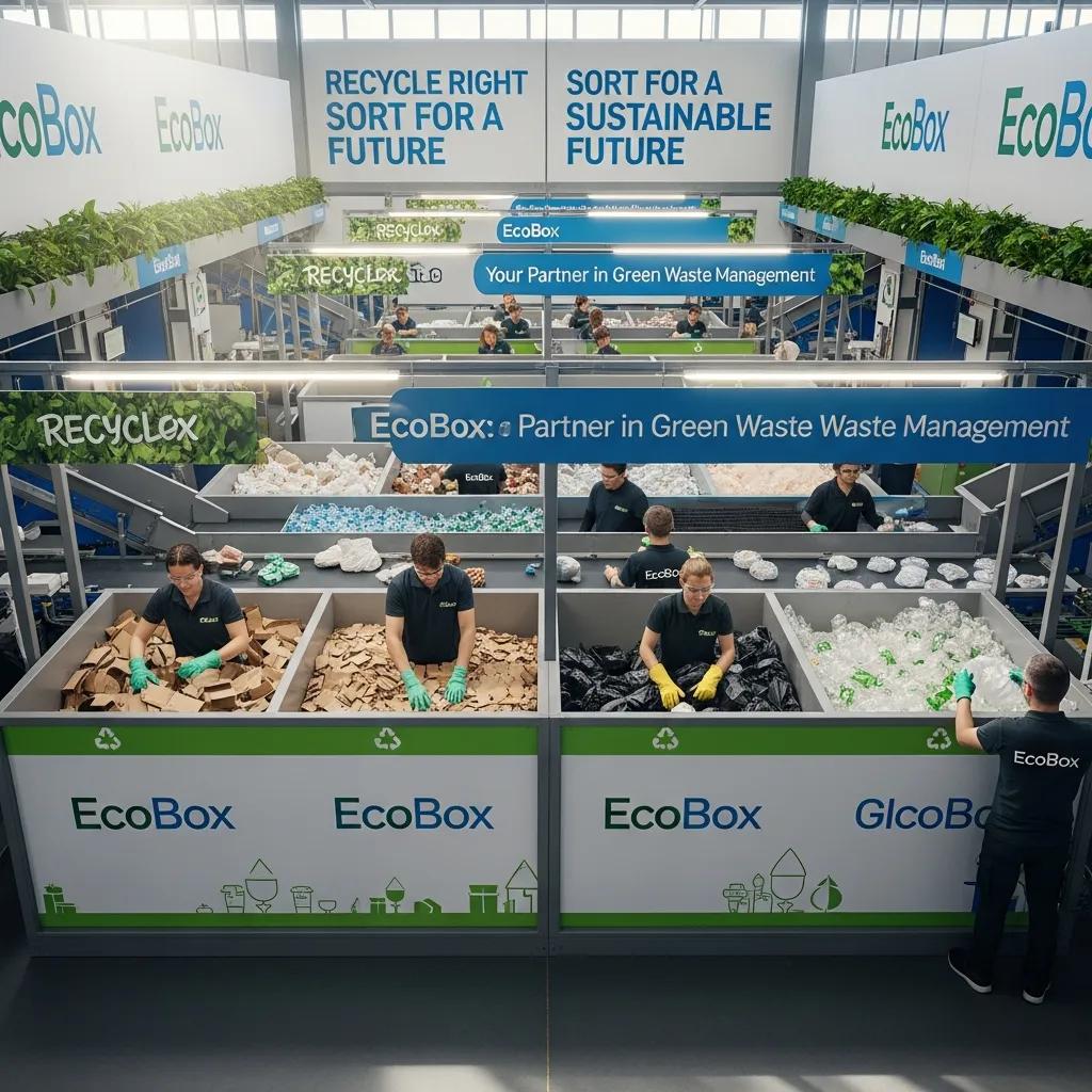 Workers at a recycling center sorting materials for eco-friendly waste disposal